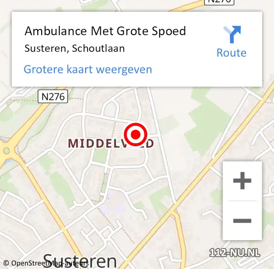 Locatie op kaart van de 112 melding: Ambulance Met Grote Spoed Naar Susteren, Schoutlaan op 7 februari 2015 20:42