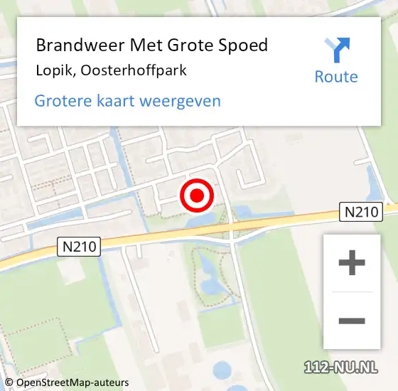 Locatie op kaart van de 112 melding: Brandweer Met Grote Spoed Naar Lopik, Oosterhoffpark op 7 februari 2015 21:02