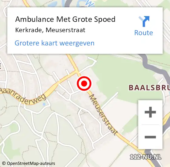 Locatie op kaart van de 112 melding: Ambulance Met Grote Spoed Naar Kerkrade, Meuserstraat op 7 februari 2015 21:09