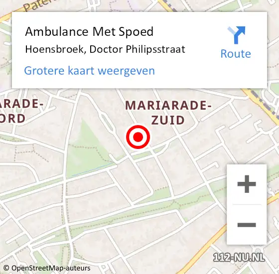 Locatie op kaart van de 112 melding: Ambulance Met Spoed Naar Hoensbroek, Doctor Philipsstraat op 7 februari 2015 23:52