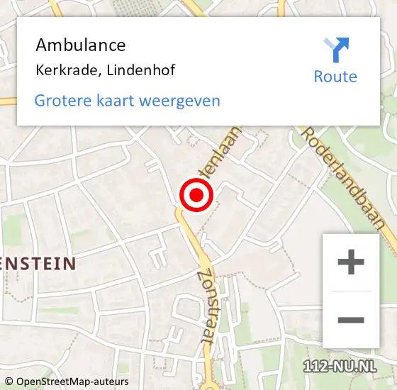 Locatie op kaart van de 112 melding: Ambulance Kerkrade, Lindenhof op 8 februari 2015 01:07