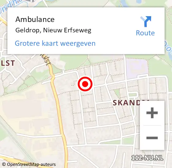 Locatie op kaart van de 112 melding: Ambulance Geldrop, Nieuw Erfseweg op 8 februari 2015 07:57