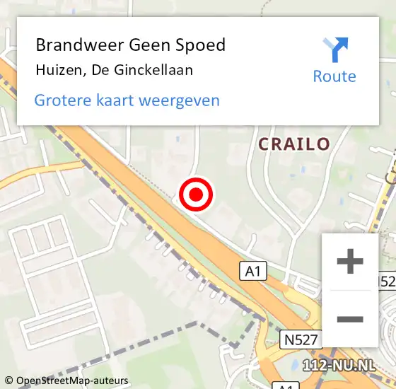 Locatie op kaart van de 112 melding: Brandweer Geen Spoed Naar Huizen, De Ginckellaan op 29 oktober 2013 08:52