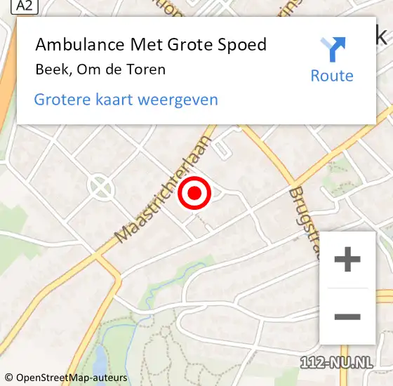 Locatie op kaart van de 112 melding: Ambulance Met Grote Spoed Naar Beek, Om de Toren op 8 februari 2015 08:10