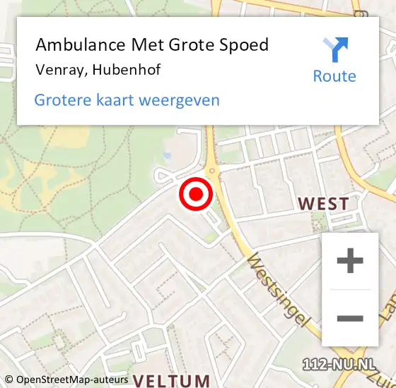 Locatie op kaart van de 112 melding: Ambulance Met Grote Spoed Naar Venray, Hubenhof op 8 februari 2015 08:11