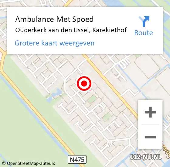 Locatie op kaart van de 112 melding: Ambulance Met Spoed Naar Ouderkerk aan den IJssel, Karekiethof op 8 februari 2015 10:29