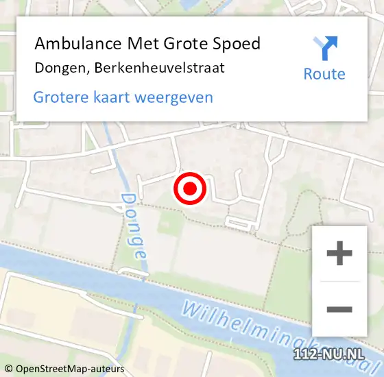 Locatie op kaart van de 112 melding: Ambulance Met Grote Spoed Naar Dongen, Berkenheuvelstraat op 8 februari 2015 10:57