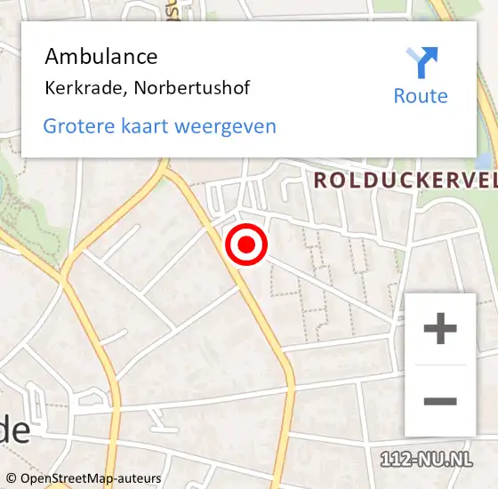 Locatie op kaart van de 112 melding: Ambulance Kerkrade, Norbertushof op 8 februari 2015 11:04