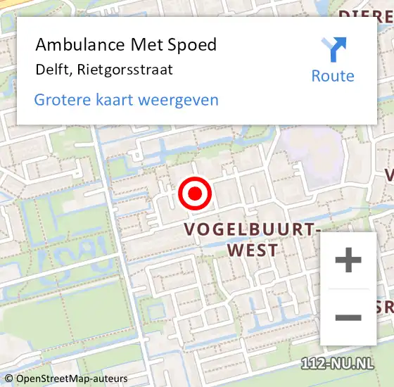 Locatie op kaart van de 112 melding: Ambulance Met Spoed Naar Delft, Rietgorsstraat op 8 februari 2015 11:49