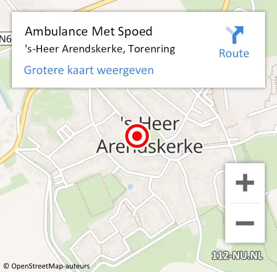 Locatie op kaart van de 112 melding: Ambulance Met Spoed Naar 's-Heer Arendskerke, Torenring op 8 februari 2015 13:02