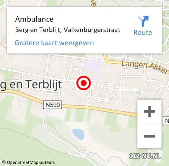 Locatie op kaart van de 112 melding: Ambulance Berg en Terblijt, Valkenburgerstraat op 8 februari 2015 13:15