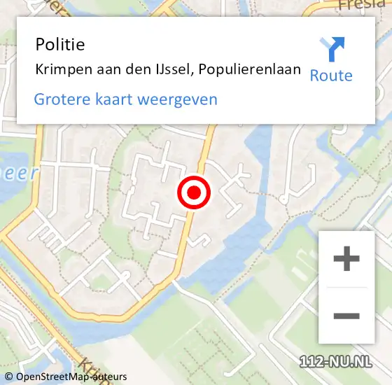 Locatie op kaart van de 112 melding: Politie Krimpen aan den IJssel, Populierenlaan op 8 februari 2015 13:42