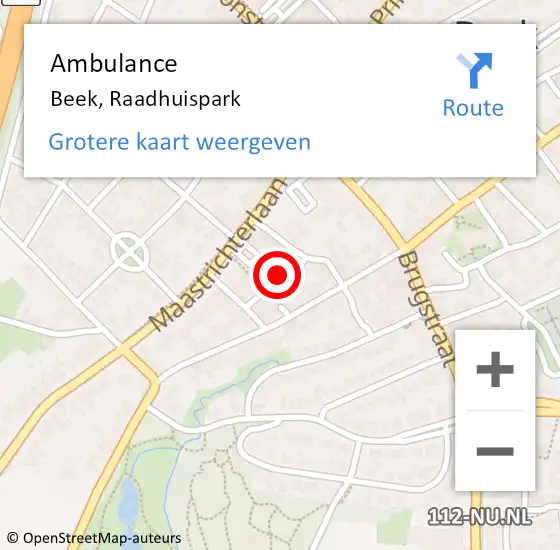 Locatie op kaart van de 112 melding: Ambulance Beek, Raadhuispark op 8 februari 2015 14:04