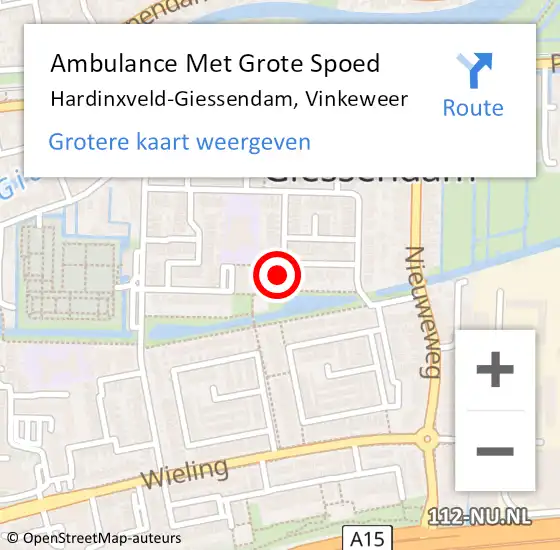 Locatie op kaart van de 112 melding: Ambulance Met Grote Spoed Naar Hardinxveld-Giessendam, Vinkeweer op 8 februari 2015 14:35