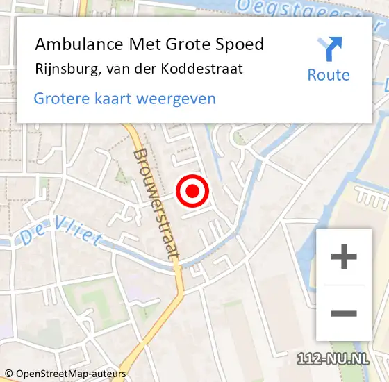 Locatie op kaart van de 112 melding: Ambulance Met Grote Spoed Naar Rijnsburg, van der Koddestraat op 8 februari 2015 15:44