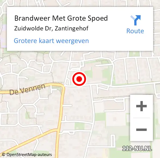 Locatie op kaart van de 112 melding: Brandweer Met Grote Spoed Naar Zuidwolde Dr, Zantingehof op 8 februari 2015 17:19