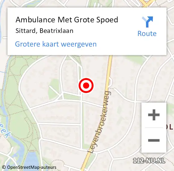 Locatie op kaart van de 112 melding: Ambulance Met Grote Spoed Naar Sittard, Beatrixlaan op 8 februari 2015 18:56