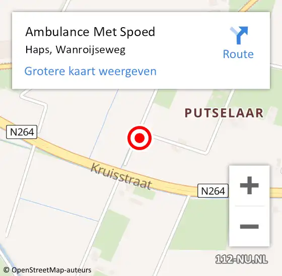 Locatie op kaart van de 112 melding: Ambulance Met Spoed Naar Haps, Wanroijseweg op 8 februari 2015 19:44