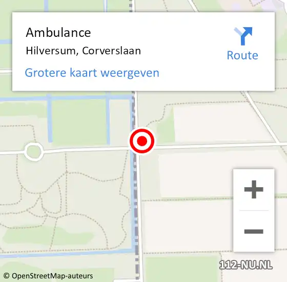 Locatie op kaart van de 112 melding: Ambulance Hilversum, Corverslaan op 8 februari 2015 19:52