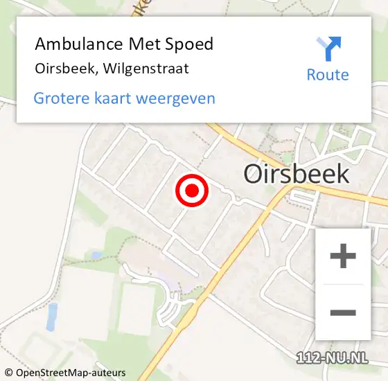 Locatie op kaart van de 112 melding: Ambulance Met Spoed Naar Oirsbeek, Wilgenstraat op 8 februari 2015 20:19