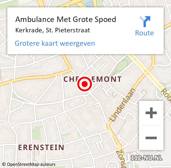 Locatie op kaart van de 112 melding: Ambulance Met Grote Spoed Naar Kerkrade, St. Pieterstraat op 8 februari 2015 20:21