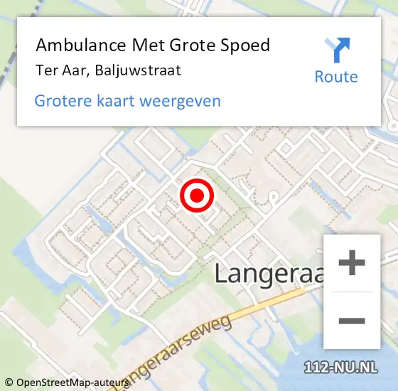 Locatie op kaart van de 112 melding: Ambulance Met Grote Spoed Naar Ter Aar, Baljuwstraat op 8 februari 2015 20:23