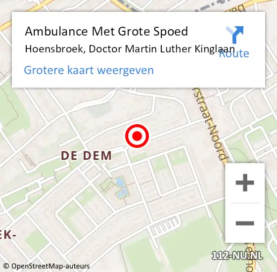 Locatie op kaart van de 112 melding: Ambulance Met Grote Spoed Naar Hoensbroek, Doctor Martin Luther Kinglaan op 8 februari 2015 22:06