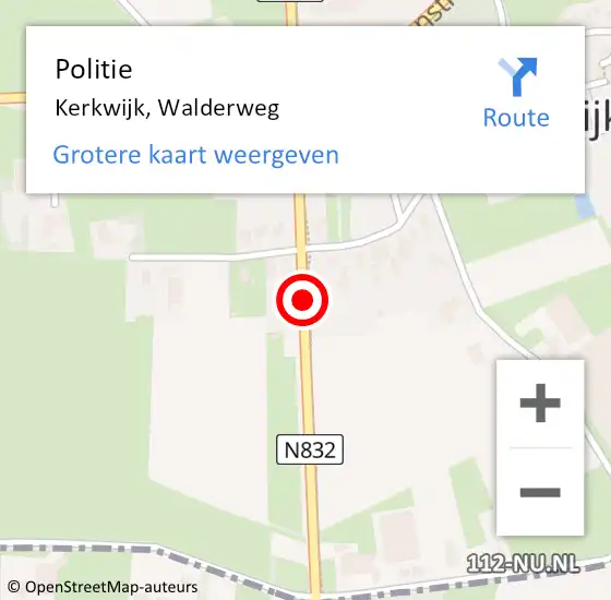Locatie op kaart van de 112 melding: Politie Kerkwijk, N832 op 29 oktober 2013 09:49