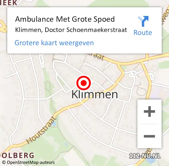 Locatie op kaart van de 112 melding: Ambulance Met Grote Spoed Naar Klimmen, Doctor Schoenmaekerstraat op 9 februari 2015 01:00