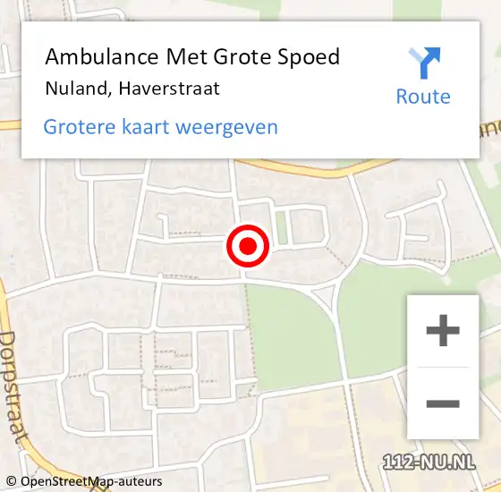 Locatie op kaart van de 112 melding: Ambulance Met Grote Spoed Naar Nuland, Haverstraat op 9 februari 2015 04:56