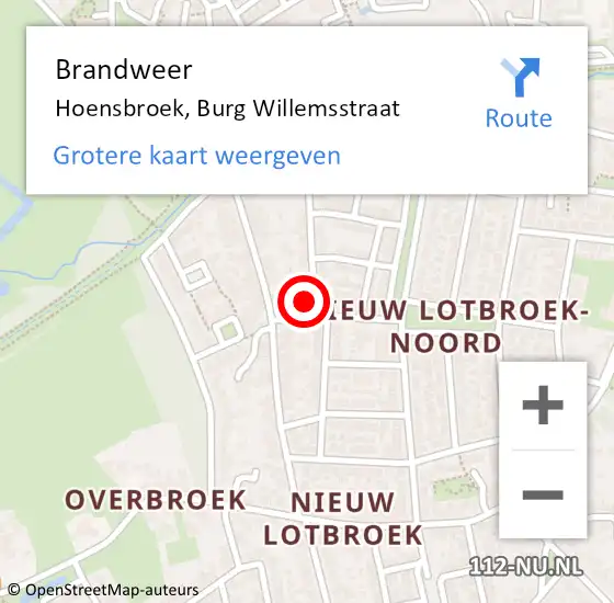 Locatie op kaart van de 112 melding: Brandweer Hoensbroek, Burg Willemsstraat op 9 februari 2015 07:23