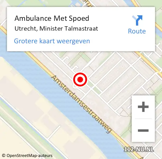 Locatie op kaart van de 112 melding: Ambulance Met Spoed Naar Utrecht, Minister Talmastraat op 9 februari 2015 07:34