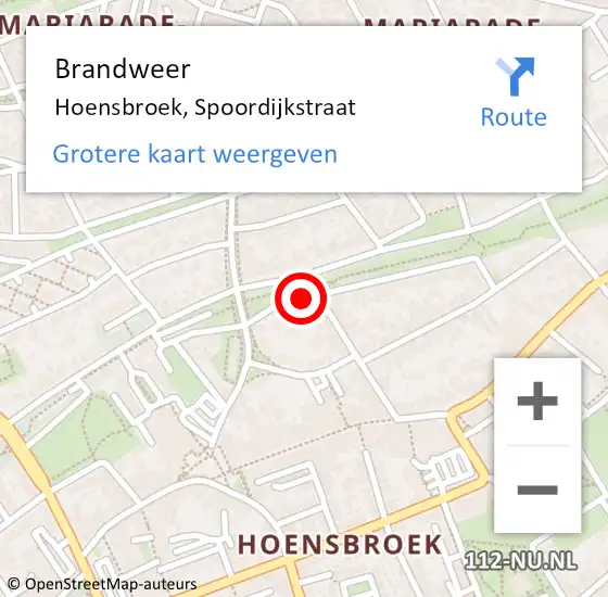 Locatie op kaart van de 112 melding: Brandweer Hoensbroek, Spoordijkstraat op 9 februari 2015 08:34