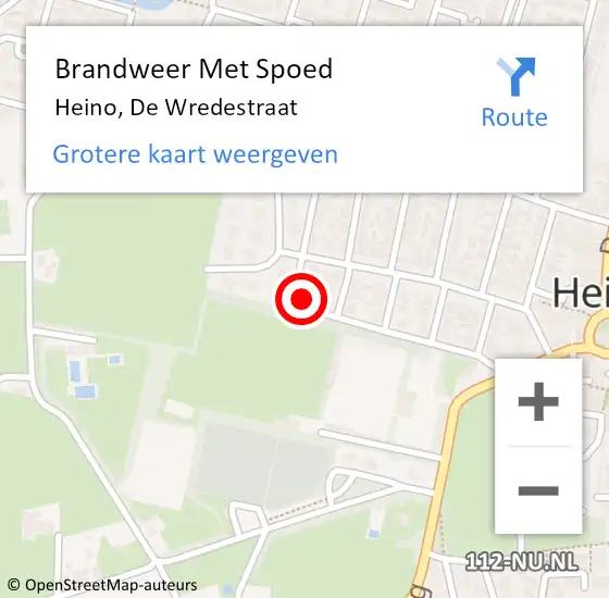 Locatie op kaart van de 112 melding: Brandweer Met Spoed Naar Heino, De Wredestraat op 9 februari 2015 08:58