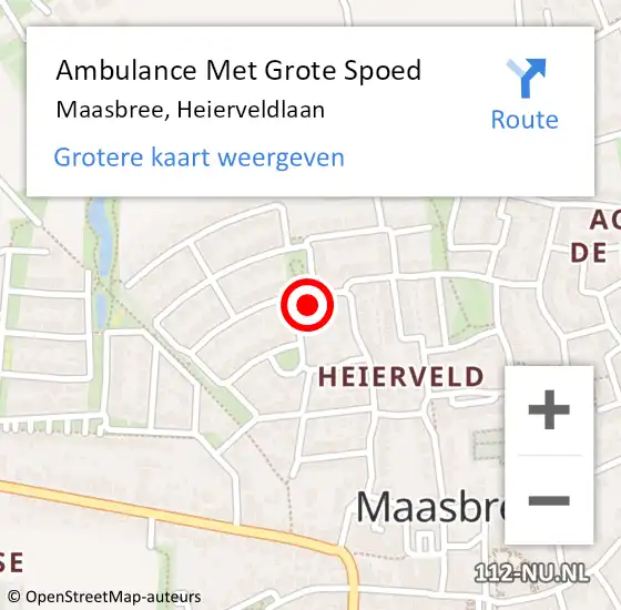 Locatie op kaart van de 112 melding: Ambulance Met Grote Spoed Naar Maasbree, Heierveldlaan op 9 februari 2015 09:41