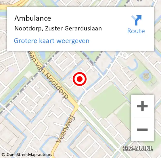 Locatie op kaart van de 112 melding: Ambulance Nootdorp, Zuster Gerarduslaan op 9 februari 2015 10:18