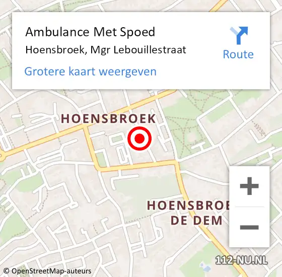 Locatie op kaart van de 112 melding: Ambulance Met Spoed Naar Hoensbroek, Mgr Lebouillestraat op 9 februari 2015 11:28