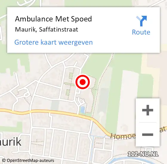 Locatie op kaart van de 112 melding: Ambulance Met Spoed Naar Maurik, Saffatinstraat op 9 februari 2015 11:48