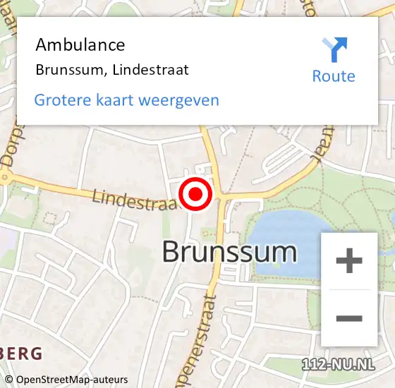 Locatie op kaart van de 112 melding: Ambulance Brunssum, Lindestraat op 9 februari 2015 11:53