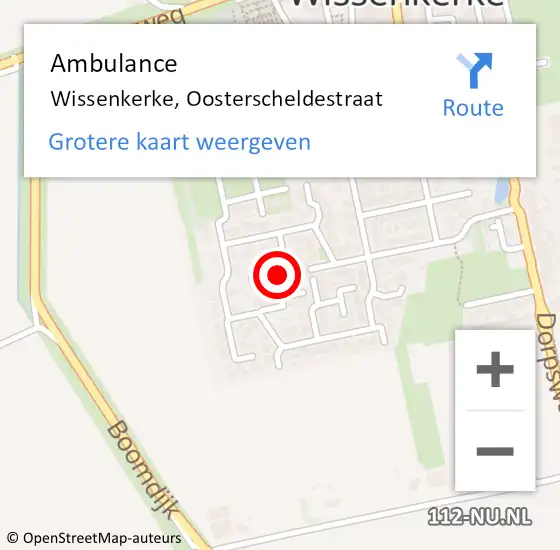 Locatie op kaart van de 112 melding: Ambulance Wissenkerke, Oosterscheldestraat op 9 februari 2015 12:32