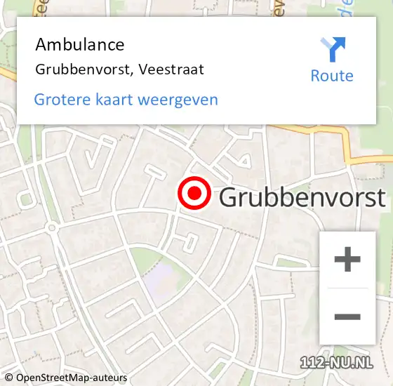 Locatie op kaart van de 112 melding: Ambulance Grubbenvorst, Veestraat op 9 februari 2015 12:48