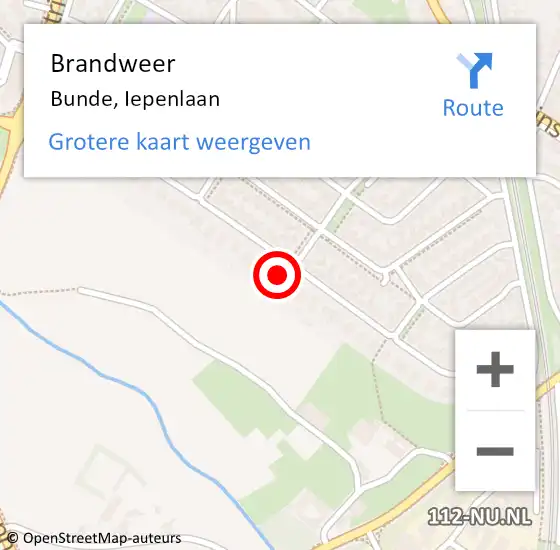 Locatie op kaart van de 112 melding: Brandweer Bunde, Iepenlaan op 9 februari 2015 13:04