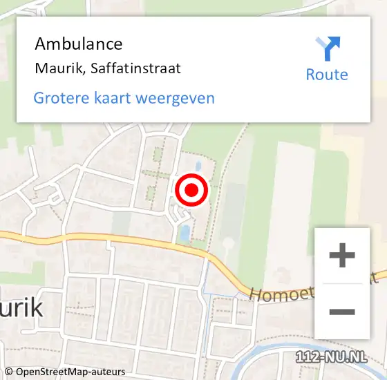 Locatie op kaart van de 112 melding: Ambulance Maurik, Saffatinstraat op 9 februari 2015 13:05