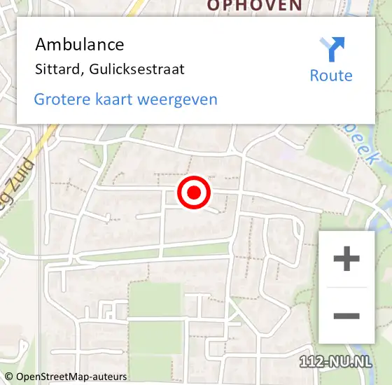 Locatie op kaart van de 112 melding: Ambulance Sittard, Gulicksestraat op 9 februari 2015 13:16