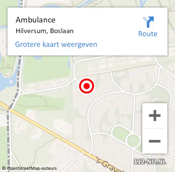 Locatie op kaart van de 112 melding: Ambulance Hilversum, Boslaan op 9 februari 2015 13:40