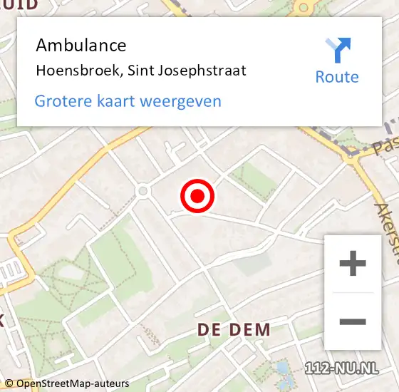 Locatie op kaart van de 112 melding: Ambulance Hoensbroek, Sint Josephstraat op 9 februari 2015 14:03