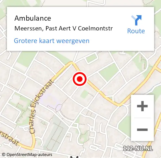 Locatie op kaart van de 112 melding: Ambulance Meerssen, Past Aert V Coelmontstr op 9 februari 2015 14:04