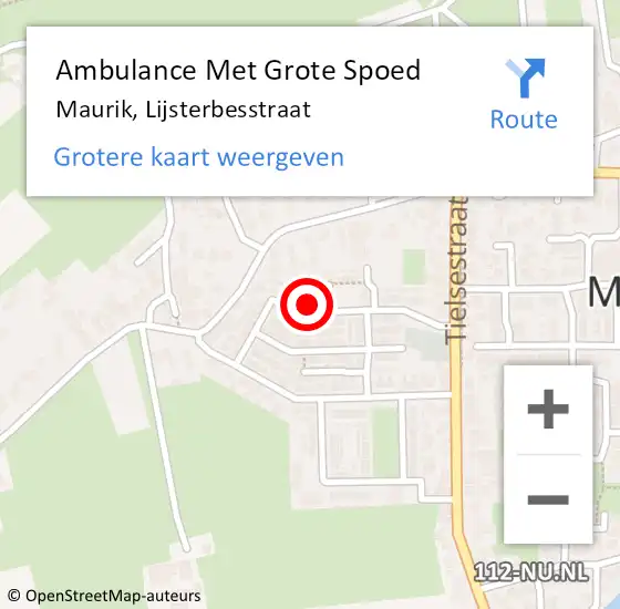 Locatie op kaart van de 112 melding: Ambulance Met Grote Spoed Naar Maurik, Lijsterbesstraat op 9 februari 2015 14:05