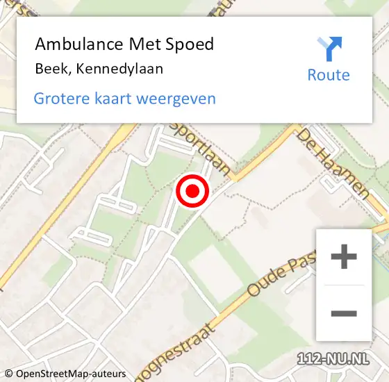 Locatie op kaart van de 112 melding: Ambulance Met Spoed Naar Beek, Kennedylaan op 9 februari 2015 14:20