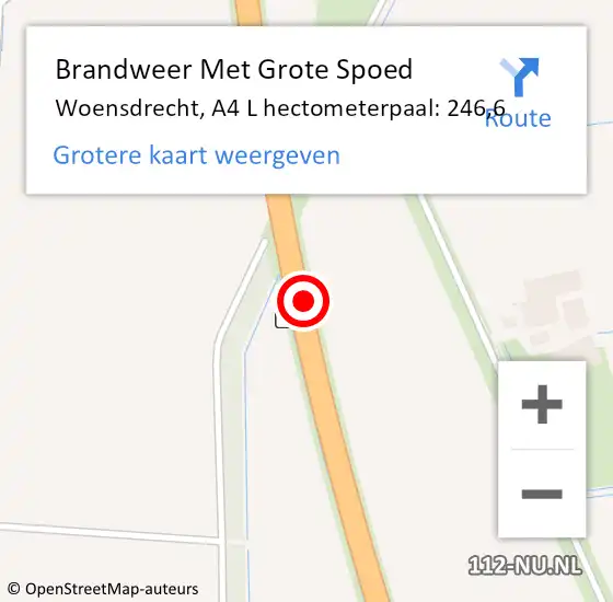 Locatie op kaart van de 112 melding: Brandweer Met Grote Spoed Naar Woensdrecht, A4 R hectometerpaal: 242,7 op 9 februari 2015 14:49